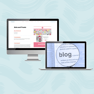 Two SEO Content Creation Blogs and a monitor featuring the word blog, ideal for web designers or those looking to build a website and learn how to create websites.
